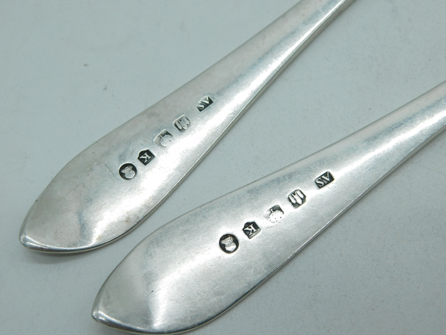 George III Scottish Sterling Silver Celtic Point Serving Spoon Pair Antique 1790