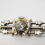 Victorian Sterling Silver, Paste Set Horseshoe Sweetheart Brooch Antique c1860