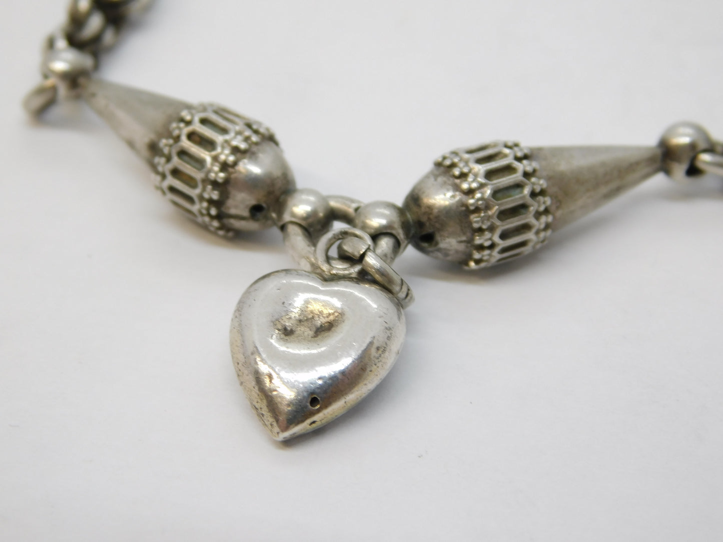 Victorian Sterling Silver Albertina Enamel Heart Link Bracelet Antique c1860