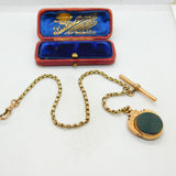 Victorian 9ct Rose Gold Albert Watch Chain With Spinner Fob Antique c1890
