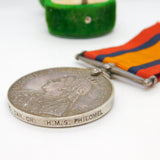 Silver Queens South Africa Medal J.E Pulleyblank HMS Philomel 1900 Antique