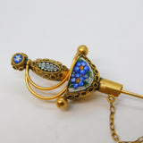 19th Century Italian Gold Plated Floral Micro Mosaic Sabre Brooch Antique c1890