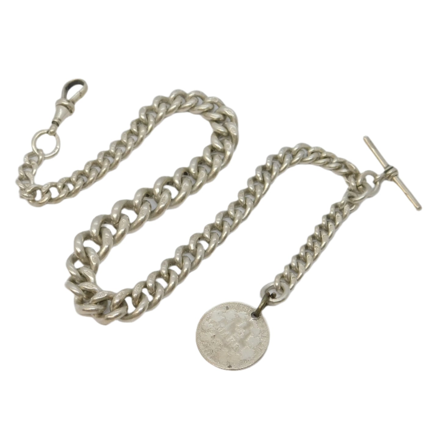 Edwardian Sterling Silver Graduated Albert Watch Chain Antique 1904 Birmingham
