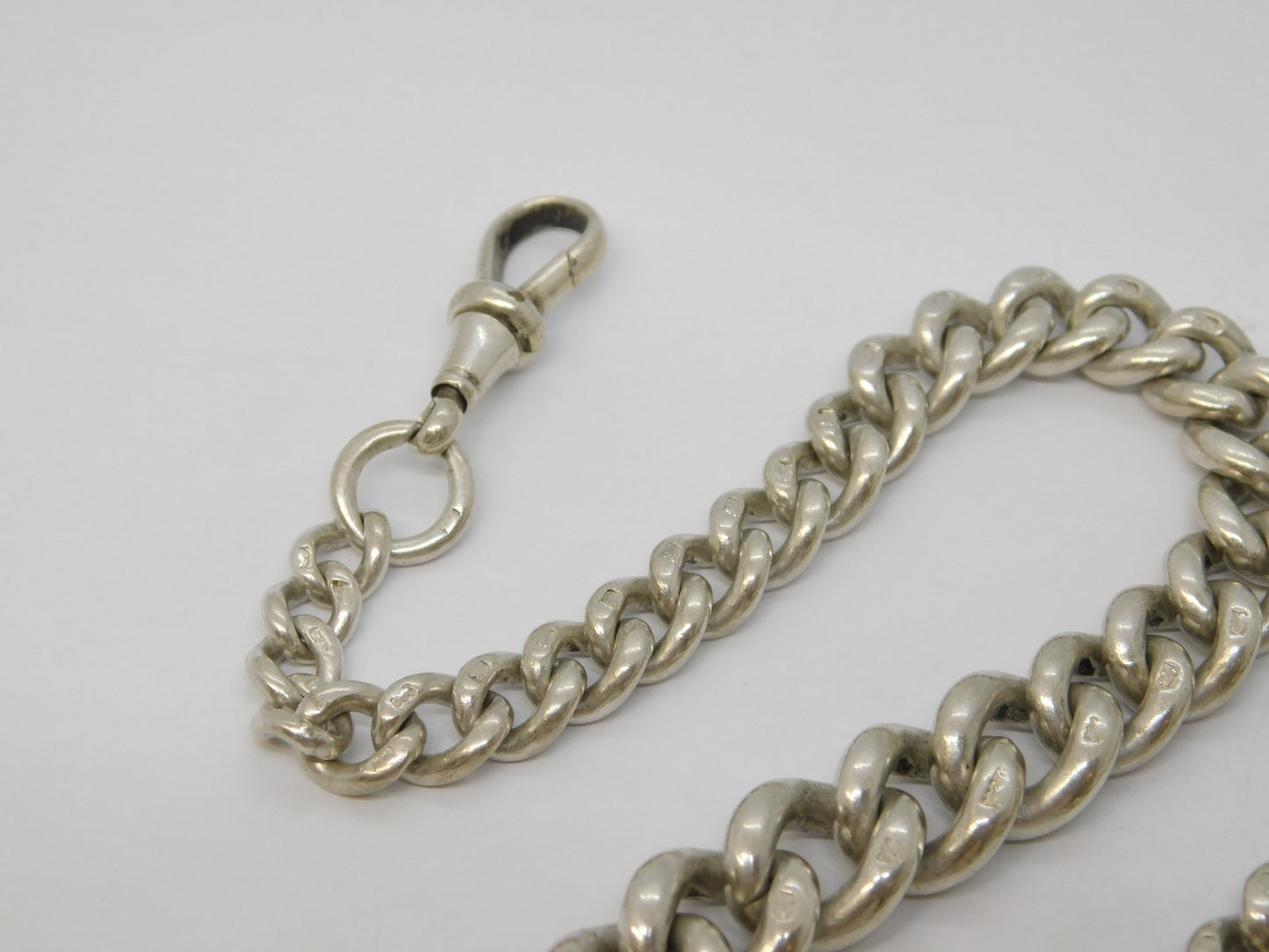 Edwardian Sterling Silver Graduated Albert Watch Chain Antique 1904 Birmingham