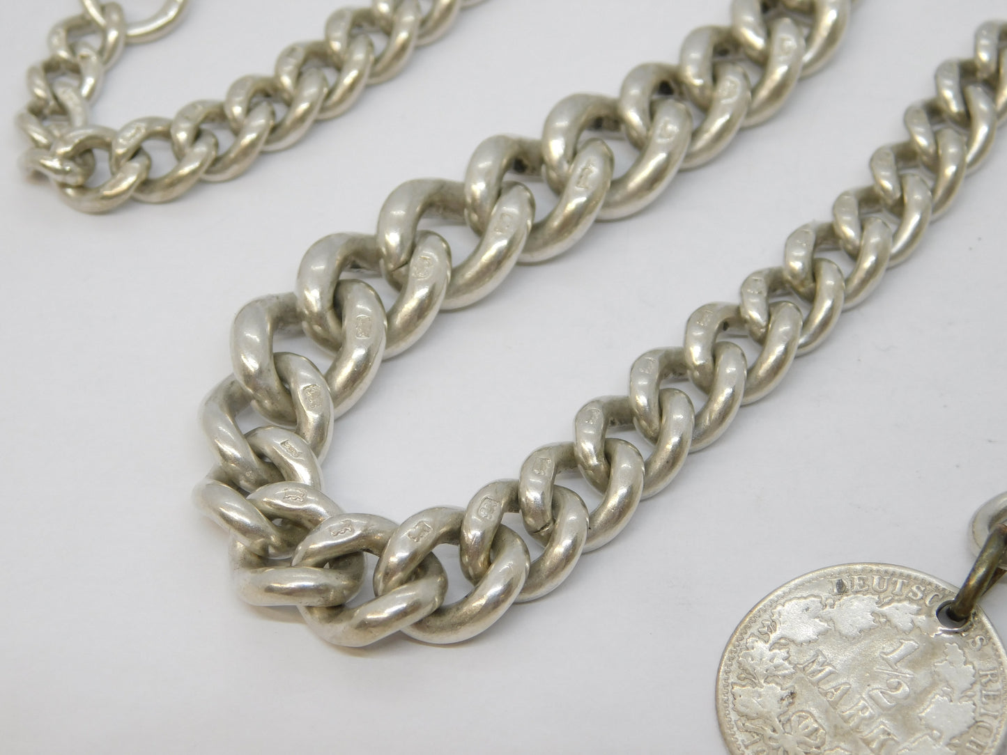 Edwardian Sterling Silver Graduated Albert Watch Chain Antique 1904 Birmingham