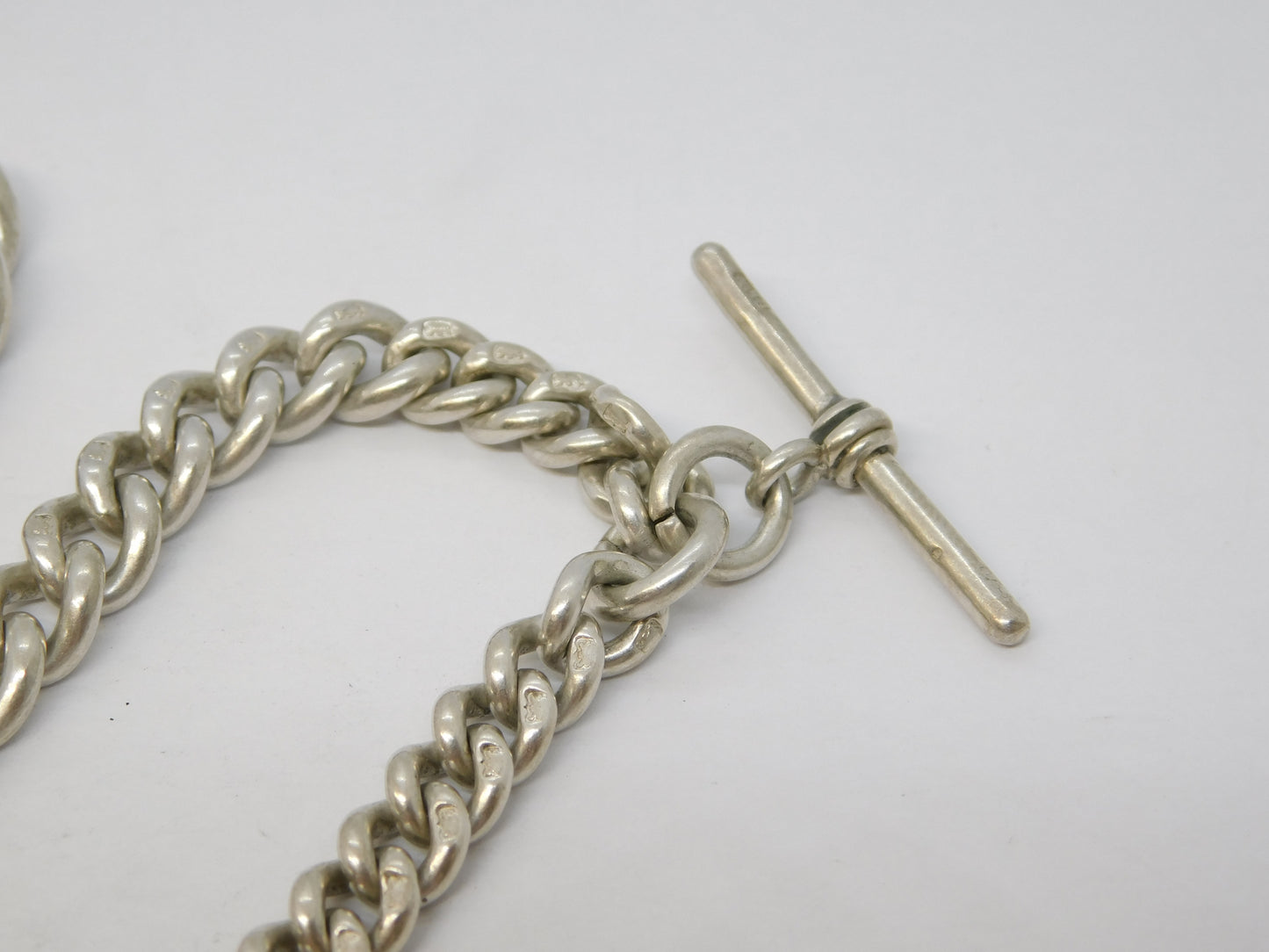 Edwardian Sterling Silver Graduated Albert Watch Chain Antique 1904 Birmingham