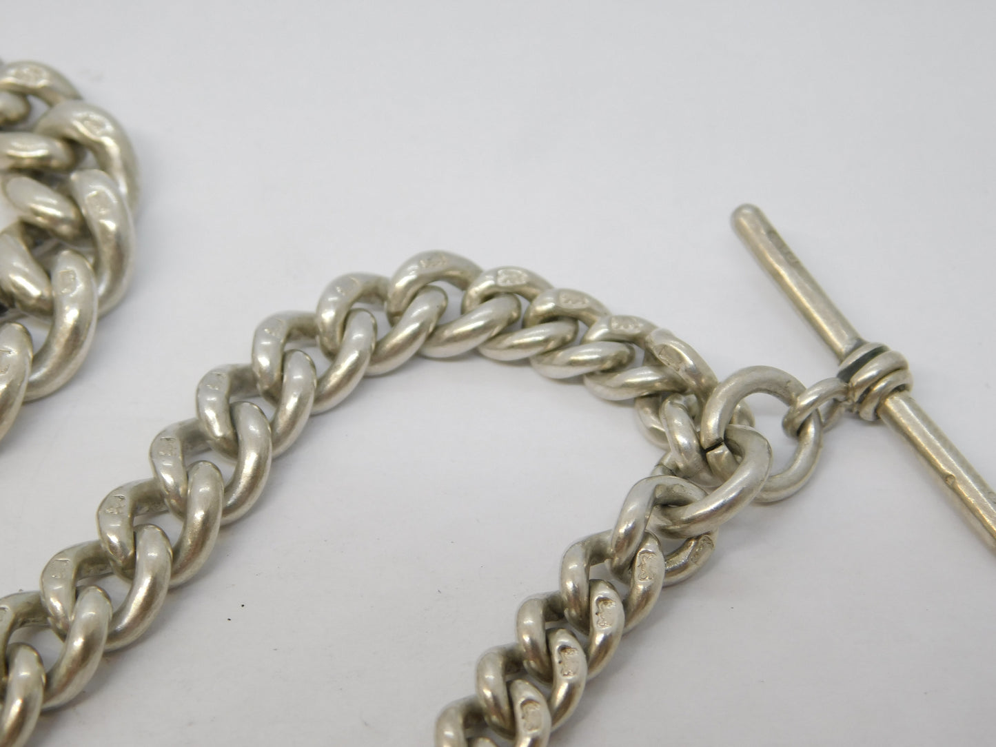 Edwardian Sterling Silver Graduated Albert Watch Chain Antique 1904 Birmingham