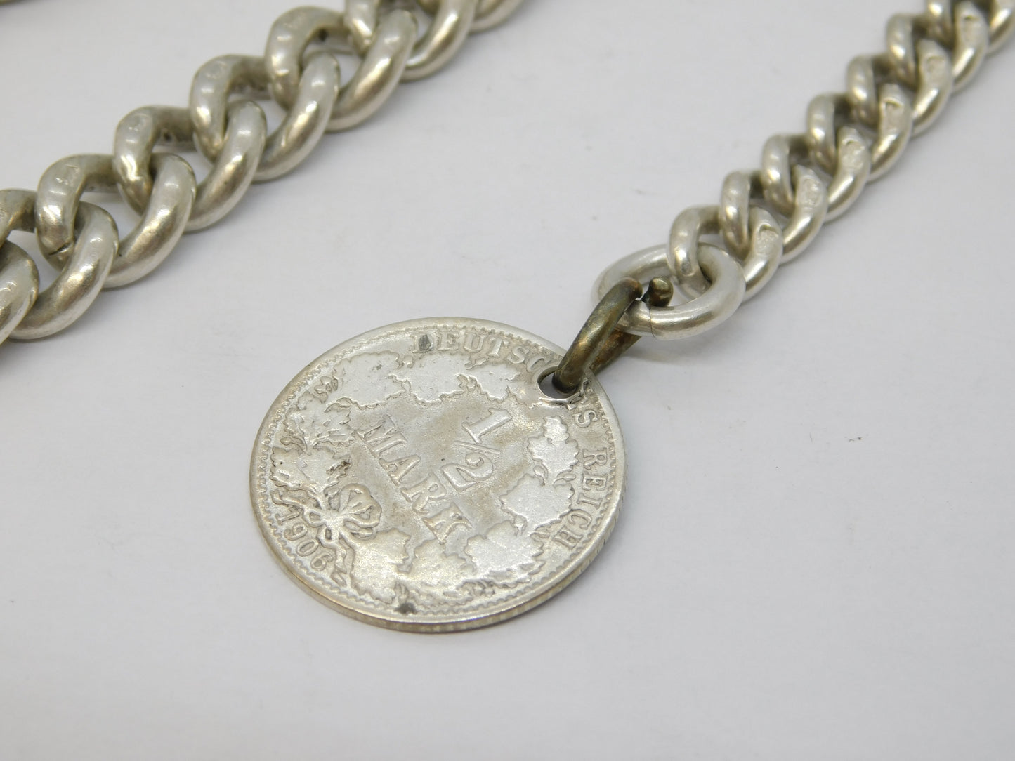 Edwardian Sterling Silver Graduated Albert Watch Chain Antique 1904 Birmingham
