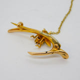 Edwardian 15ct Yellow Gold, Ruby & Seed Pearl Insect Wishbone Brooch Antique c1910