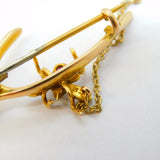 Edwardian 15ct Yellow Gold, Ruby & Seed Pearl Insect Wishbone Brooch Antique c1910