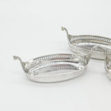 Set of Three Sterling Silver Viking Longboat Treat Dishes Antique 1928 Elkington & Co.
