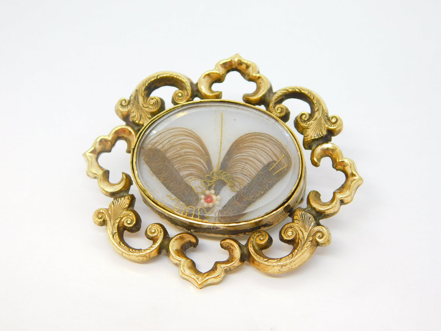 George III Rolled Gold Hair Set Locket Form Mourning Brooch Antique c1800