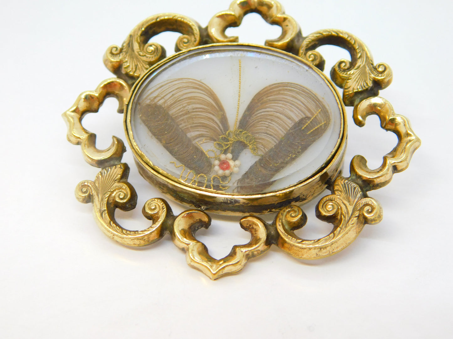George III Rolled Gold Hair Set Locket Form Mourning Brooch Antique c1800