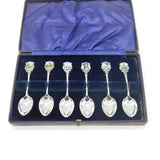 Edwardian Set of Sterling Silver Enamel Suva, Fiji Souvenir Spoons 1906 Antique Birmingham