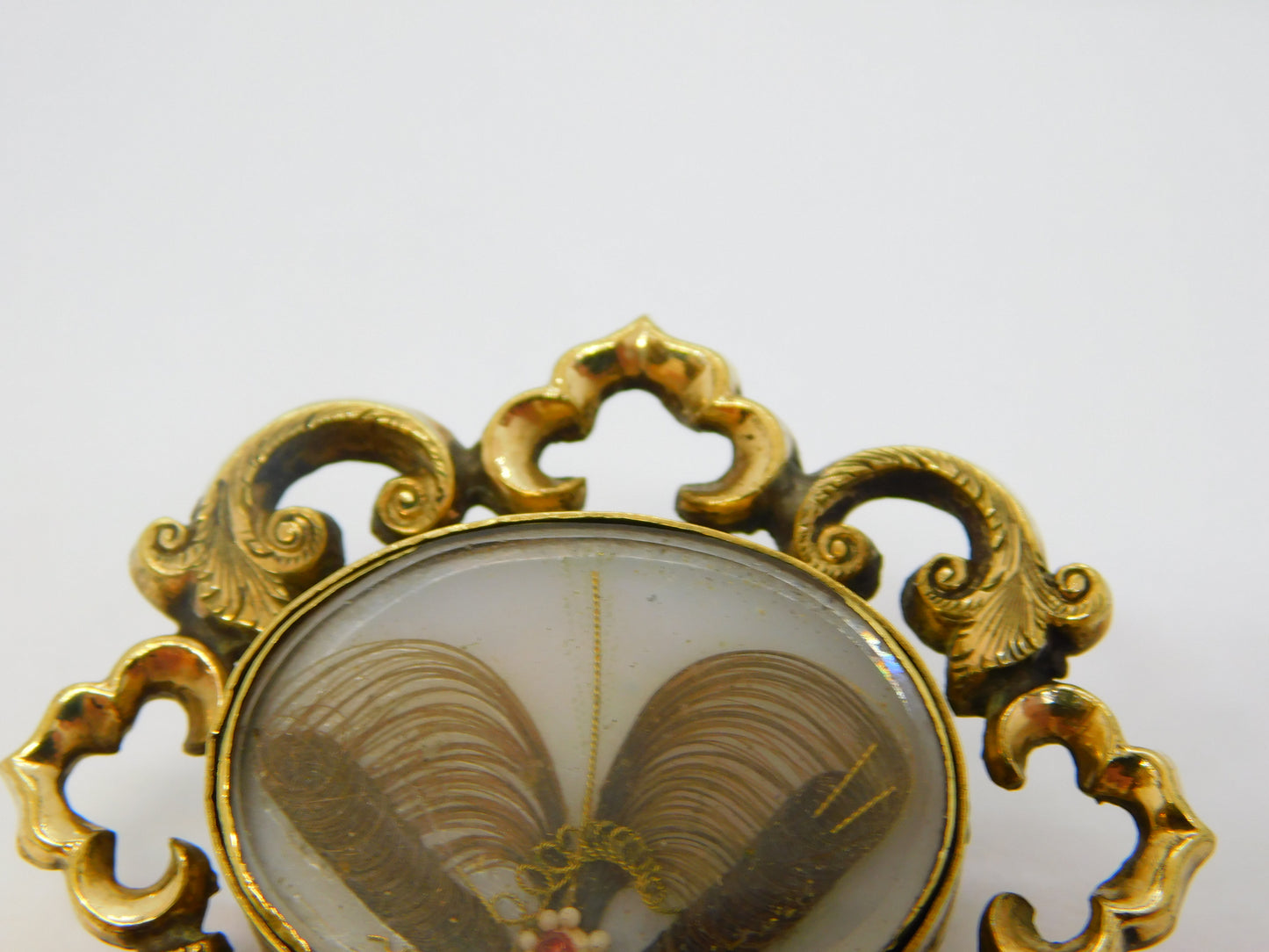 George III Rolled Gold Hair Set Locket Form Mourning Brooch Antique c1800