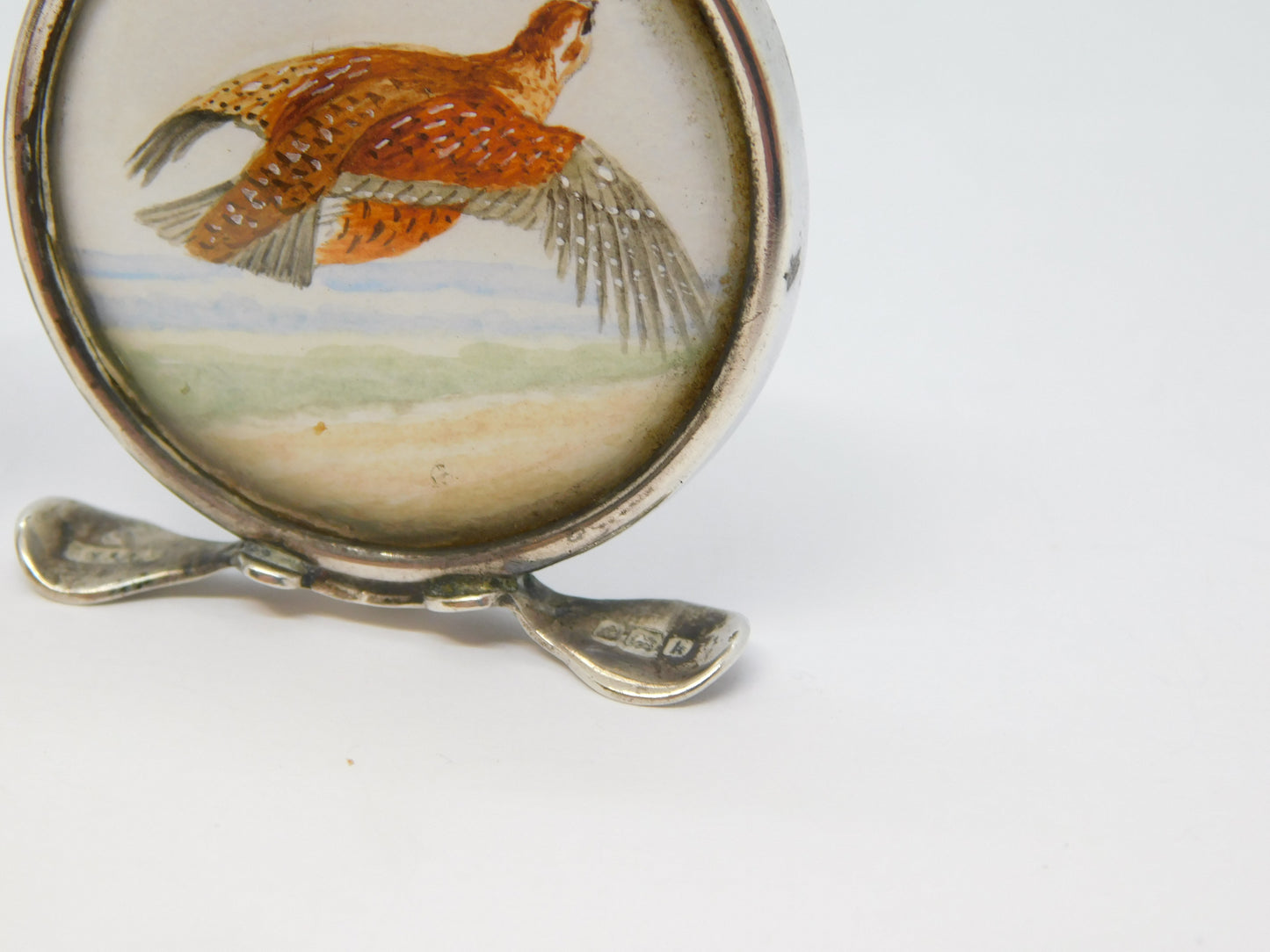 Edwardian Pair of Sterling Silver Grouse & Snipe Watercolour Place Settings Antique 1909 Chester