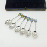 Edwardian Set of Sterling Silver Enamel Suva, Fiji Souvenir Spoons 1906 Antique Birmingham