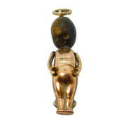 WW1-era 9ct Gold Cased, Wood 'Touch Wud, Fumsup' Charm Pendant Antique c1914