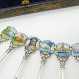 Edwardian Set of Sterling Silver Enamel Suva, Fiji Souvenir Spoons 1906 Antique Birmingham