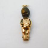 WW1-era 9ct Gold Cased, Wood 'Touch Wud, Fumsup' Charm Pendant Antique c1914