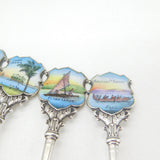 Edwardian Set of Sterling Silver Enamel Suva, Fiji Souvenir Spoons 1906 Antique Birmingham