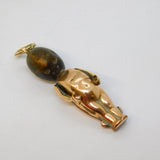 WW1-era 9ct Gold Cased, Wood 'Touch Wud, Fumsup' Charm Pendant Antique c1914