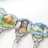 Edwardian Set of Sterling Silver Enamel Suva, Fiji Souvenir Spoons 1906 Antique Birmingham