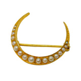 Edwardian 9ct Yellow Gold & Seed Pearl Crescent Moon Brooch Antique 1904 London