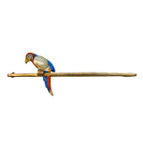 Edwardian 9ct Gold, Enamel & Blistered Pearl Parrot Bar Brooch Antique c1910