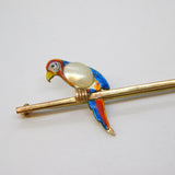 Edwardian 9ct Gold, Enamel & Blistered Pearl Parrot Bar Brooch Antique c1910