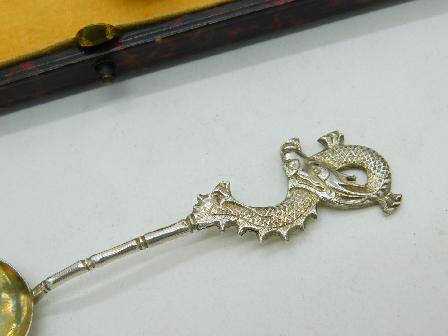 Boxed Set of Chinese Sterling Silver Dragon Form Teaspoons Antique c1910