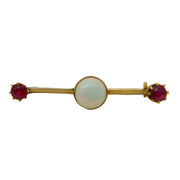 Victorian 18ct Yellow Gold, White Opal & Ruby Bar Brooch Antique c1890