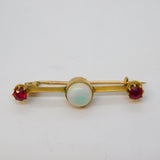 Victorian 18ct Yellow Gold, White Opal & Ruby Bar Brooch Antique c1890