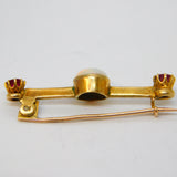 Victorian 18ct Yellow Gold, White Opal & Ruby Bar Brooch Antique c1890