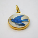 Victorian 18ct Gold Mounted Carved Essex Crystal Swallow Pendant Antique c1860