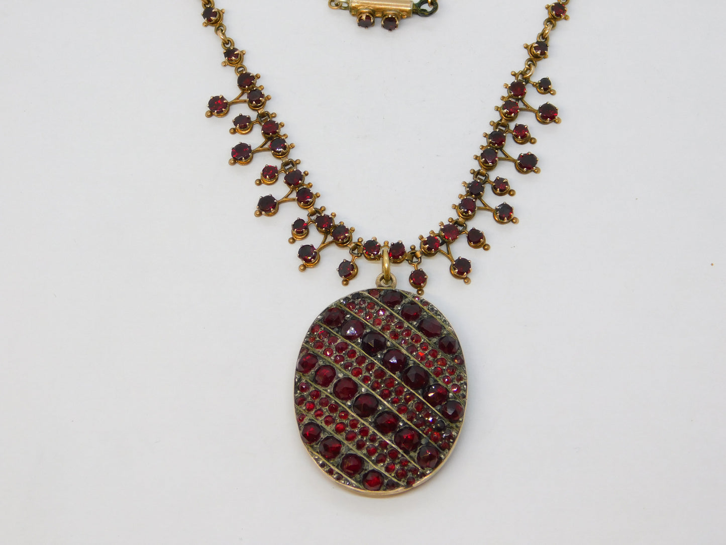 19th Century Austro-Hungarian Gold & Bohemian Garnet Locket Necklace Antique c1860