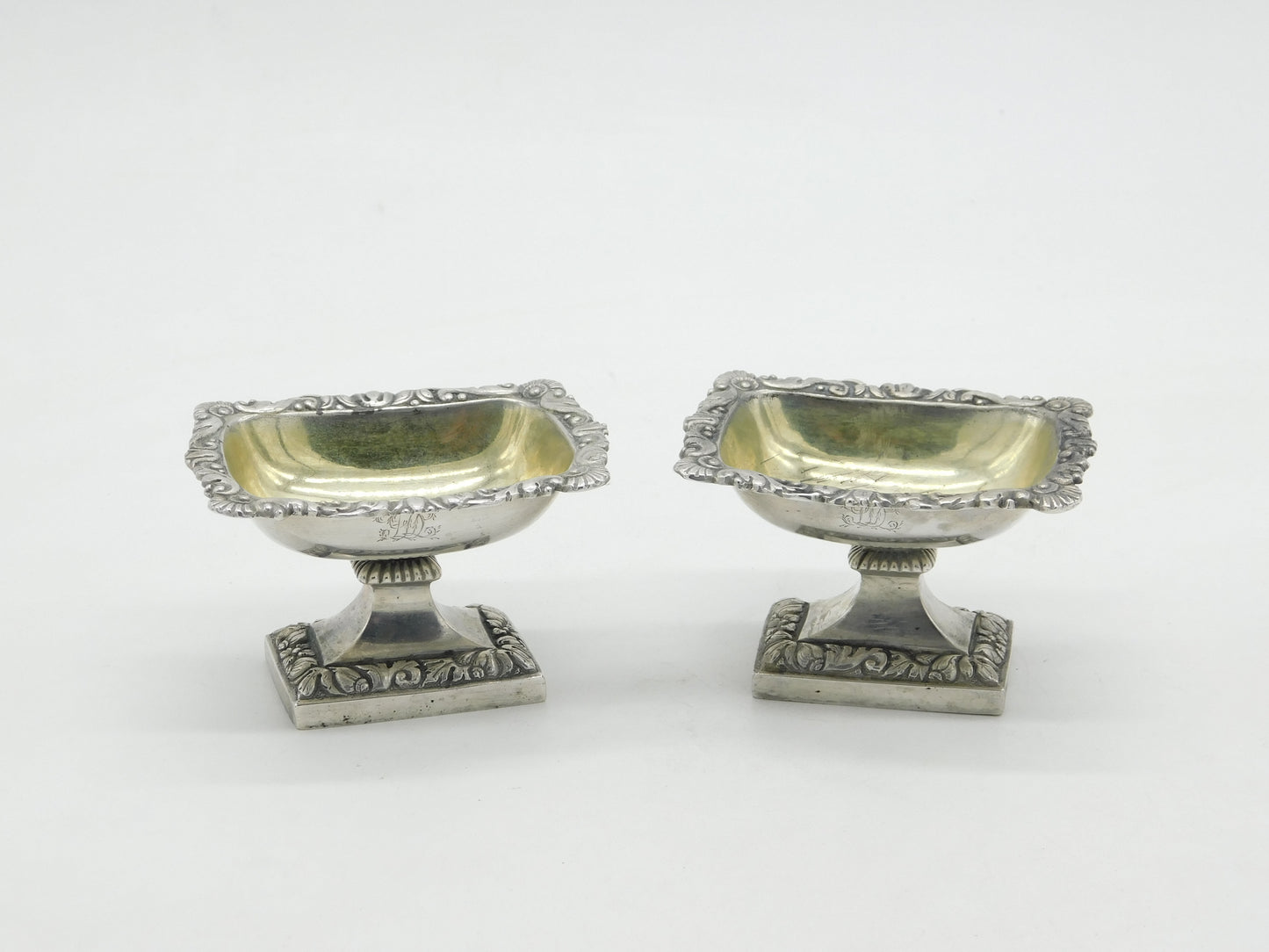 18th Century French Pair of Sterling Silver Pedestal Salt Cellars Antique c1800