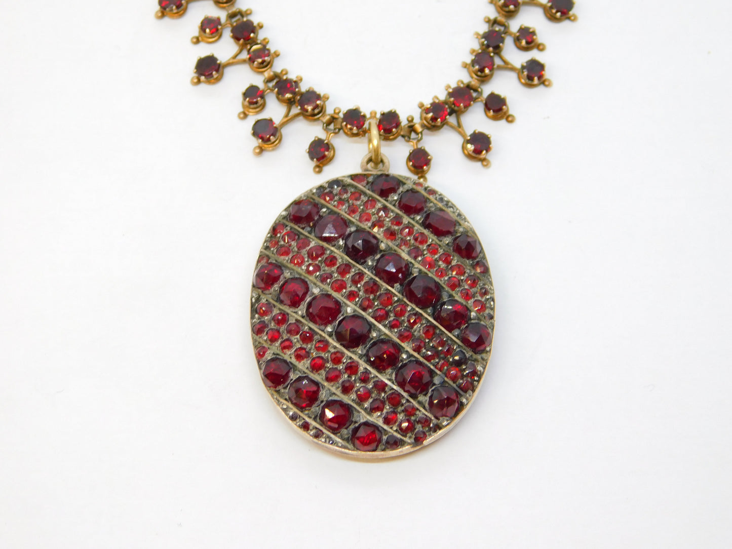 19th Century Austro-Hungarian Gold & Bohemian Garnet Locket Necklace Antique c1860