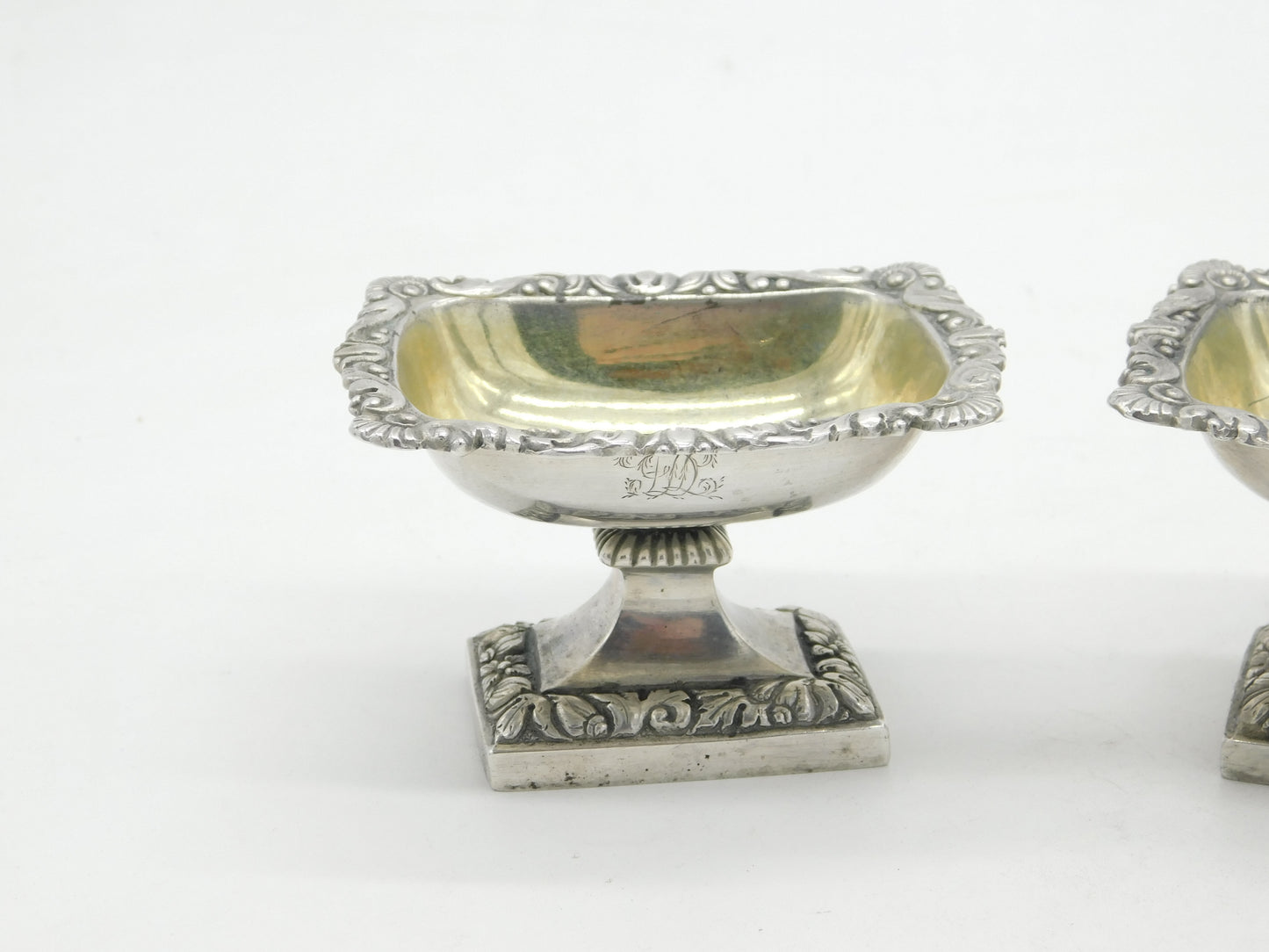 18th Century French Pair of Sterling Silver Pedestal Salt Cellars Antique c1800
