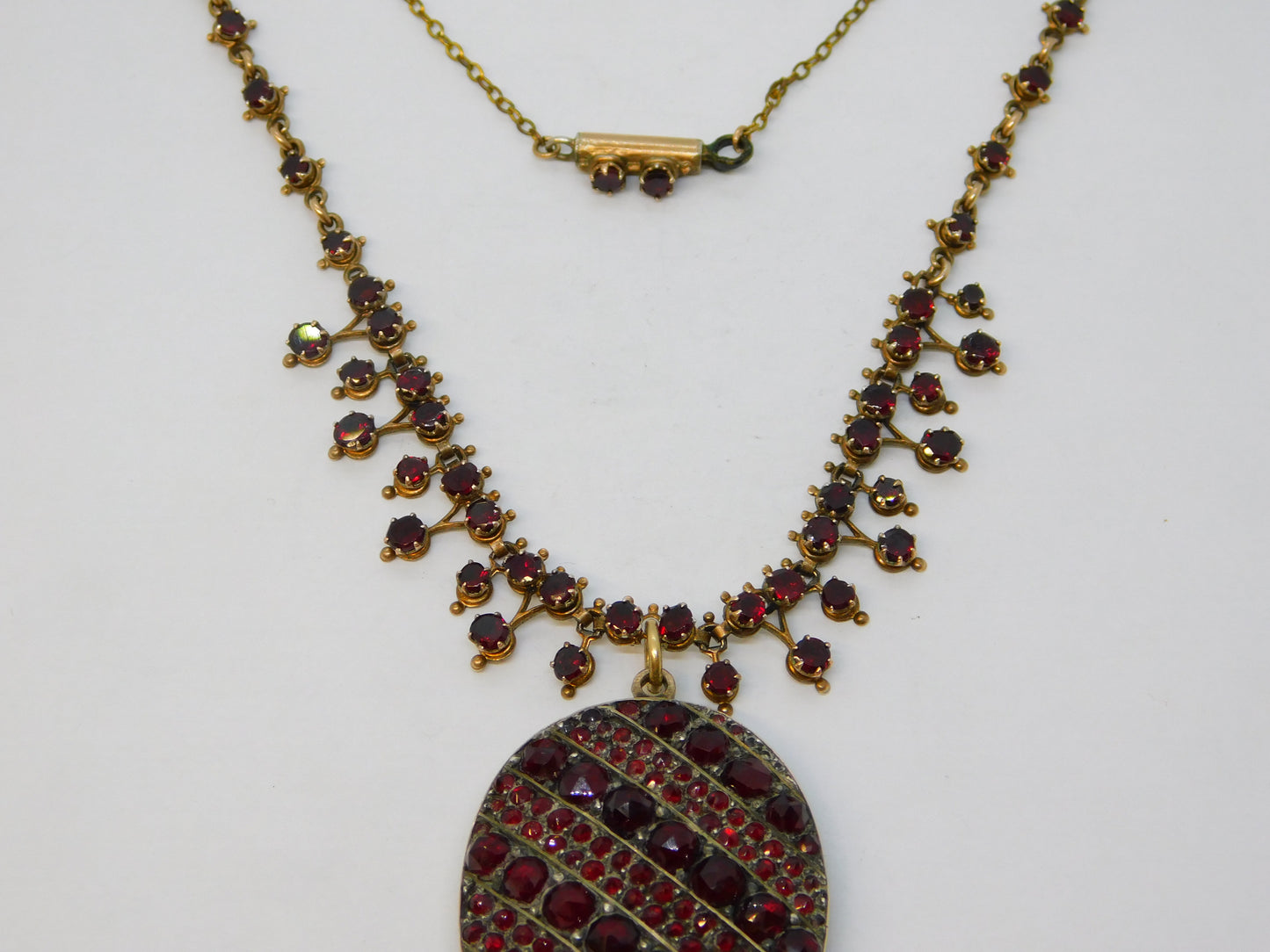 19th Century Austro-Hungarian Gold & Bohemian Garnet Locket Necklace Antique c1860