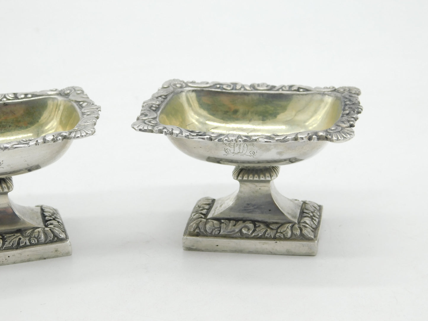 18th Century French Pair of Sterling Silver Pedestal Salt Cellars Antique c1800