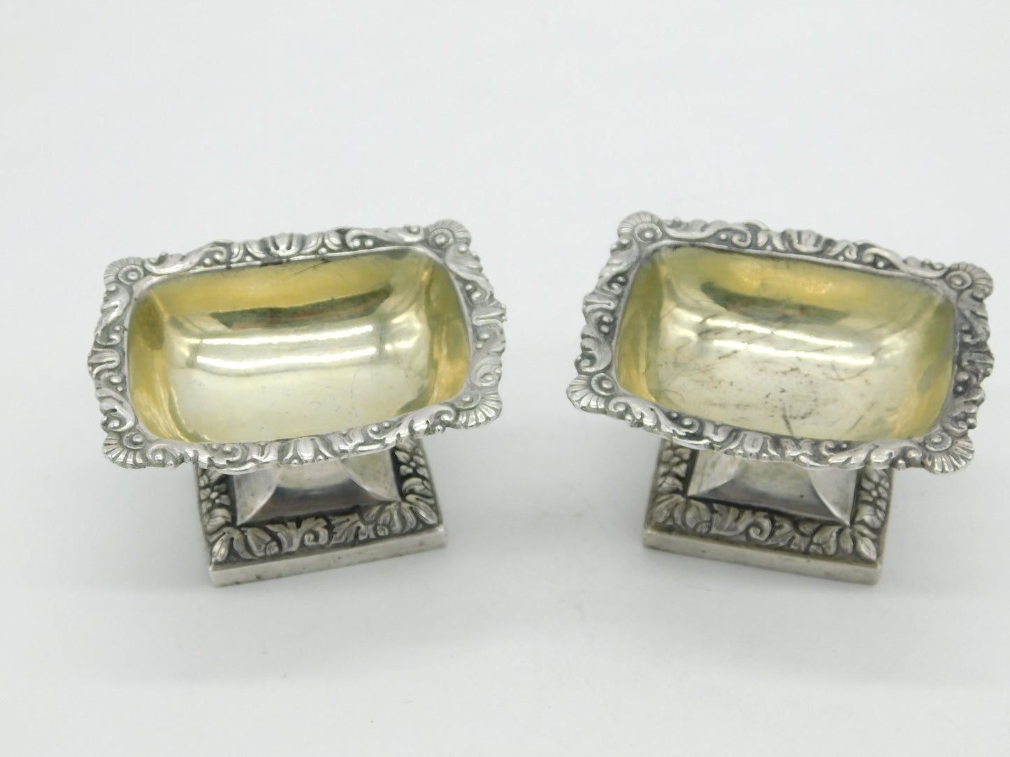 18th Century French Pair of Sterling Silver Pedestal Salt Cellars Antique c1800