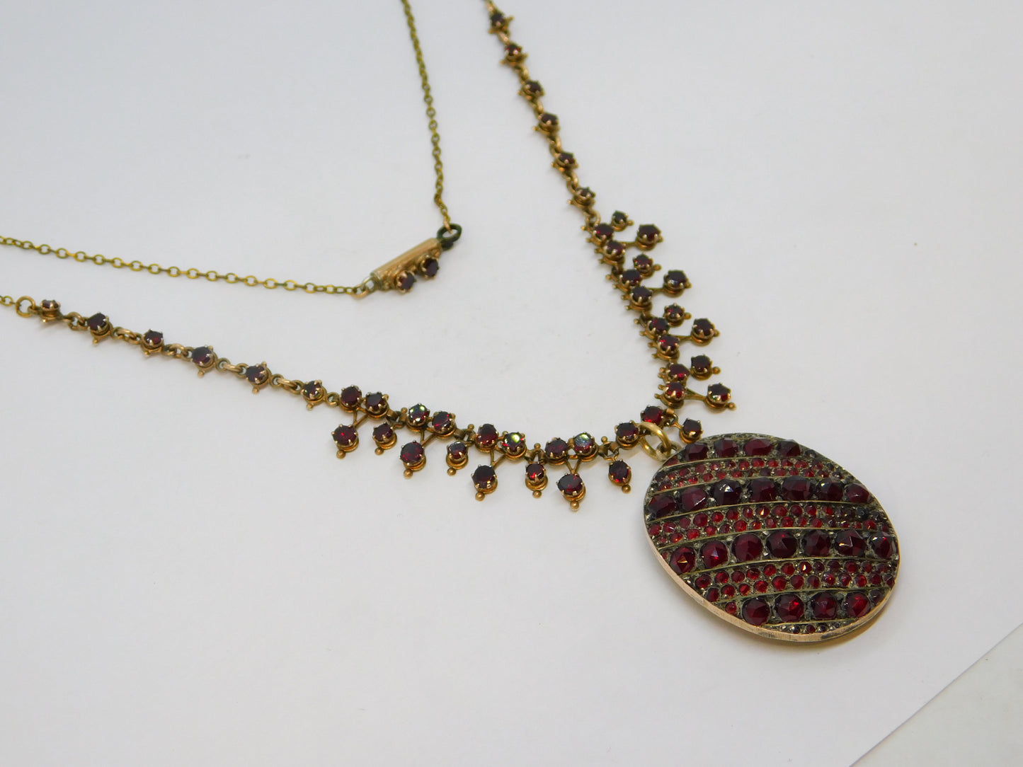 19th Century Austro-Hungarian Gold & Bohemian Garnet Locket Necklace Antique c1860