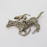 Sterling Silver Paste Set Horse Racing Brooch Pin Antique c1920 Art Deco