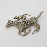 Sterling Silver Paste Set Horse Racing Brooch Pin Antique c1920 Art Deco