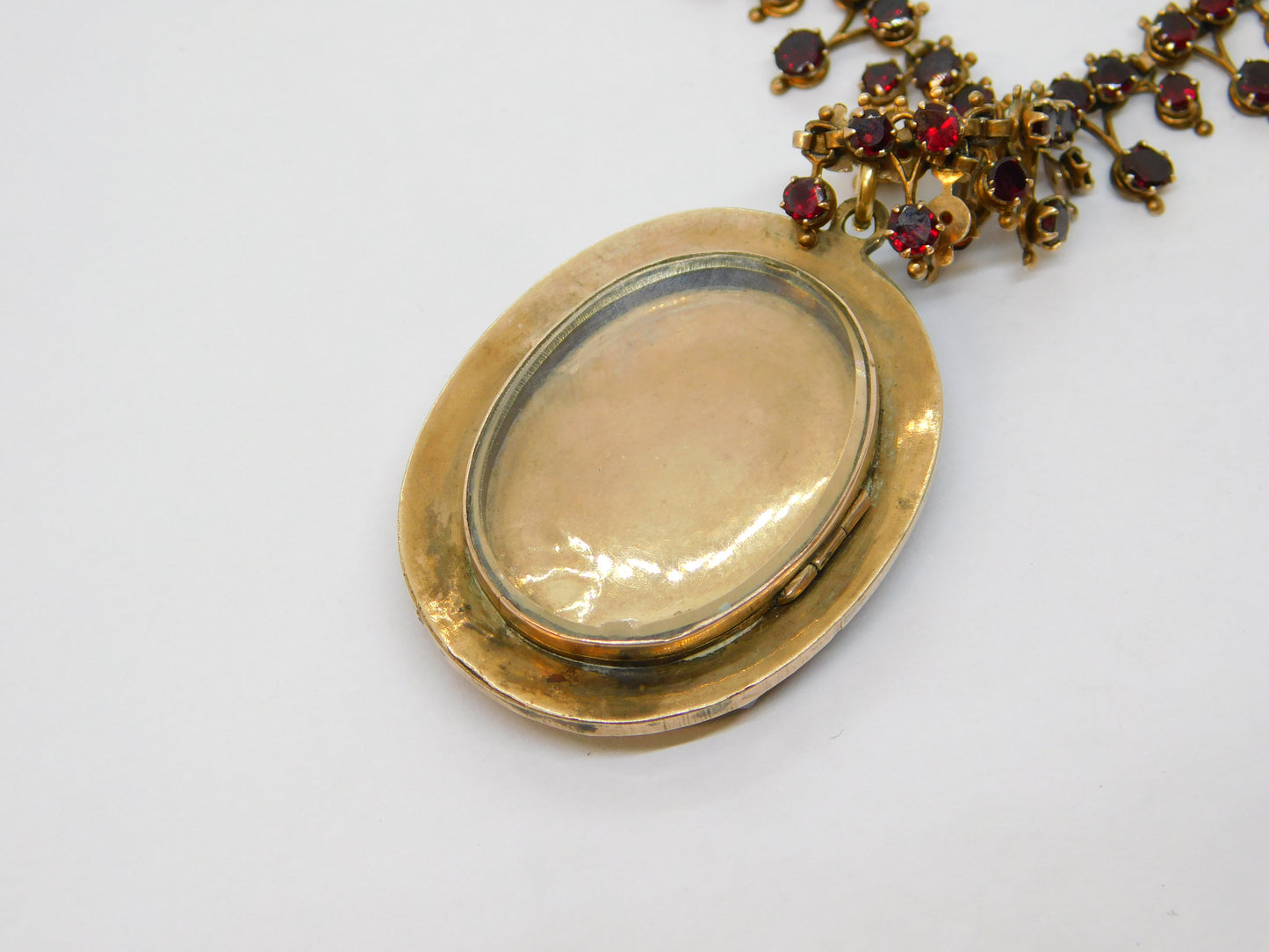 19th Century Austro-Hungarian Gold & Bohemian Garnet Locket Necklace Antique c1860
