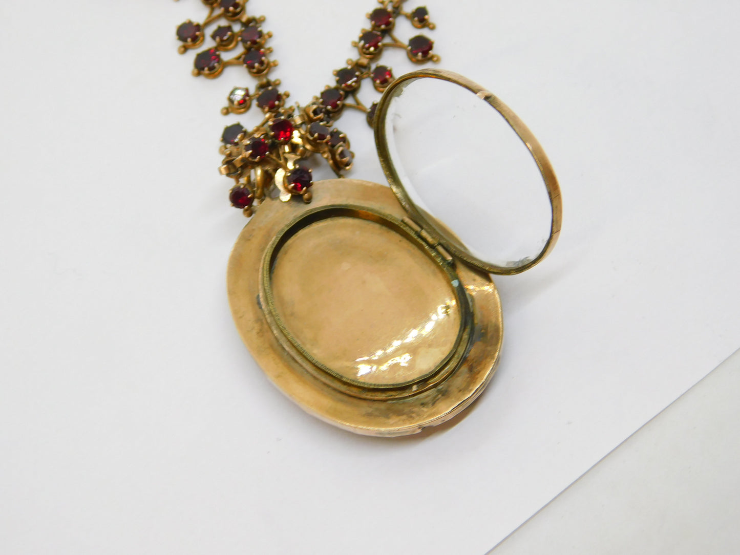 19th Century Austro-Hungarian Gold & Bohemian Garnet Locket Necklace Antique c1860