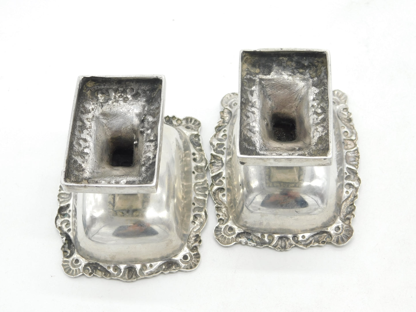18th Century French Pair of Sterling Silver Pedestal Salt Cellars Antique c1800