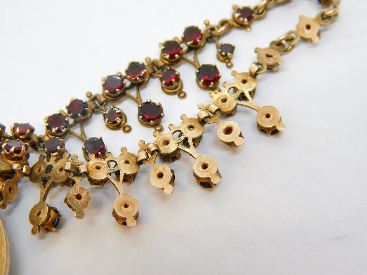19th Century Austro-Hungarian Gold & Bohemian Garnet Locket Necklace Antique c1860