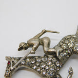 Sterling Silver Paste Set Horse Racing Brooch Pin Antique c1920 Art Deco
